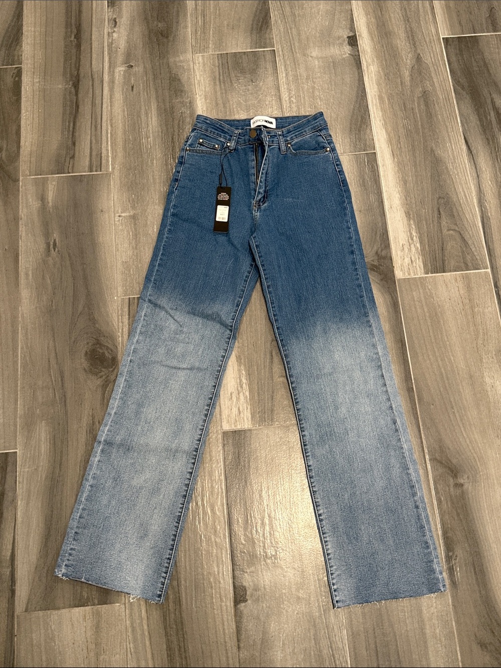 Fashion Nova Two-Tone Blue Straight Leg Jeans